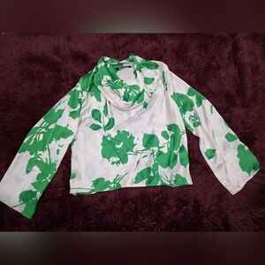 Zara Green and White Patterned Top